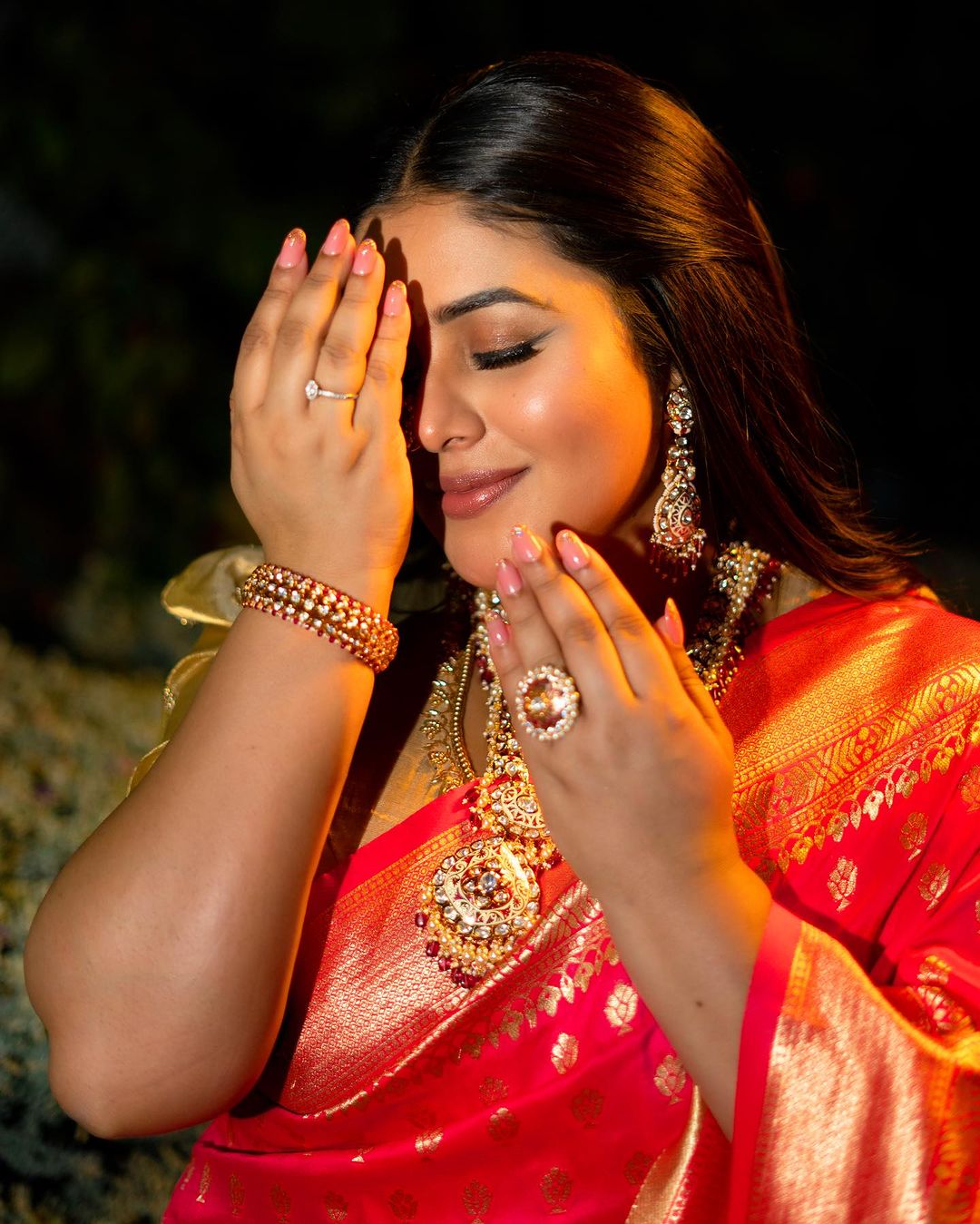 Malayalam Actress Poorna Stills in Red Saree